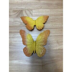 Vintage 70s MCM Homco Butterflies Set of  2 Plastic Hanging Wall Art Decor